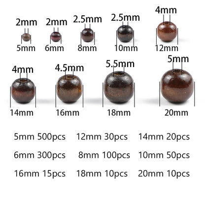 500Pcs Natural Wooden Beads Round Brown for Jewellery Making DIY Bracelet