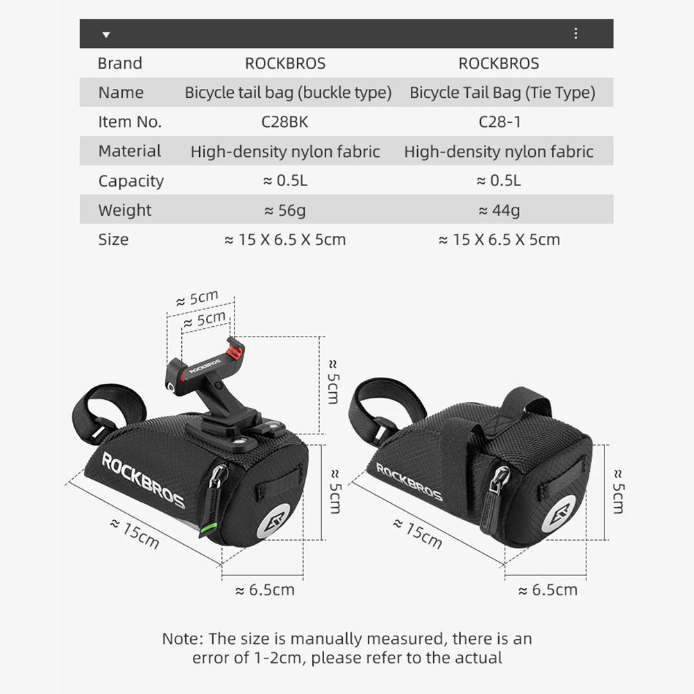 Rockbros Bike Bag Saddle Tail Pannier Waterproof Bicycle MTB Seat