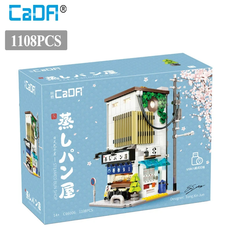 Cada LED City Japanese Street View Bricks Shop LED Japanese Steamed Bun House Architecture Building Blocks Summer Cafe Toys-EXPROTAS