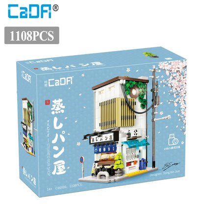 Cada LED City Japanese Street View Bricks Shop LED Japanese Steamed Bun House Architecture Building Blocks Summer Cafe Toys-EXPROTAS