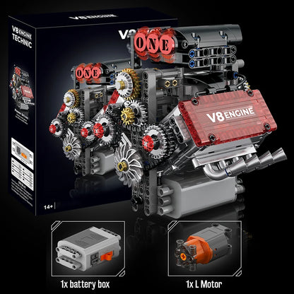 Motorized V8 Engine Simulation Model | Electric Drive Brick Car Building Kit Toy