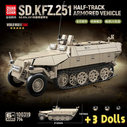 WW2 German Sd.Kfz.251 Half-Track Armored Vehicle Building Blocks Military Model Gift