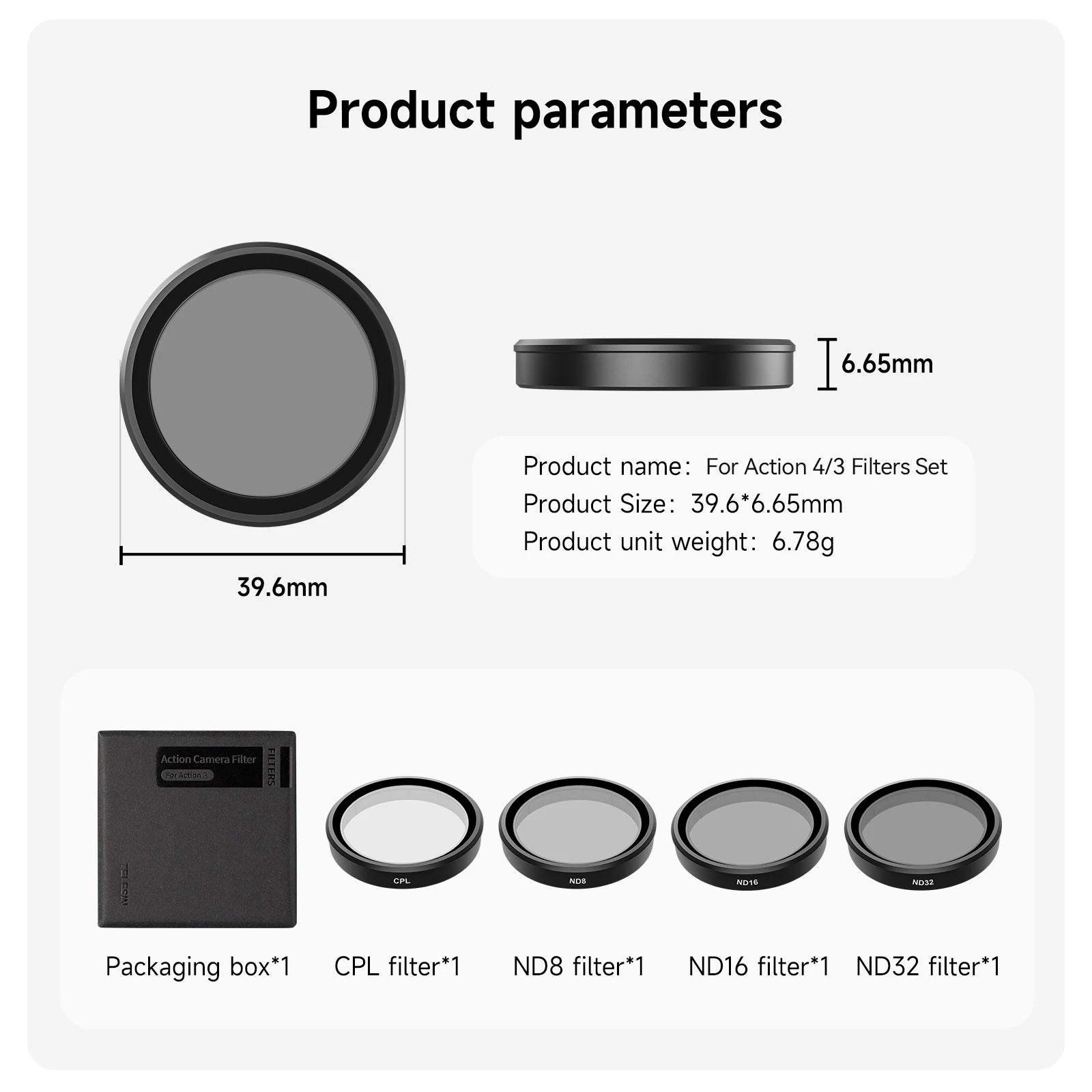 TELESIN CPL ND8 ND16 ND32 Lens Set Aluminium Alloy Frame for DJI OSMO Action 3 4 5pro ND CPL Filter Action Camera Accessories-EXPROTAS
