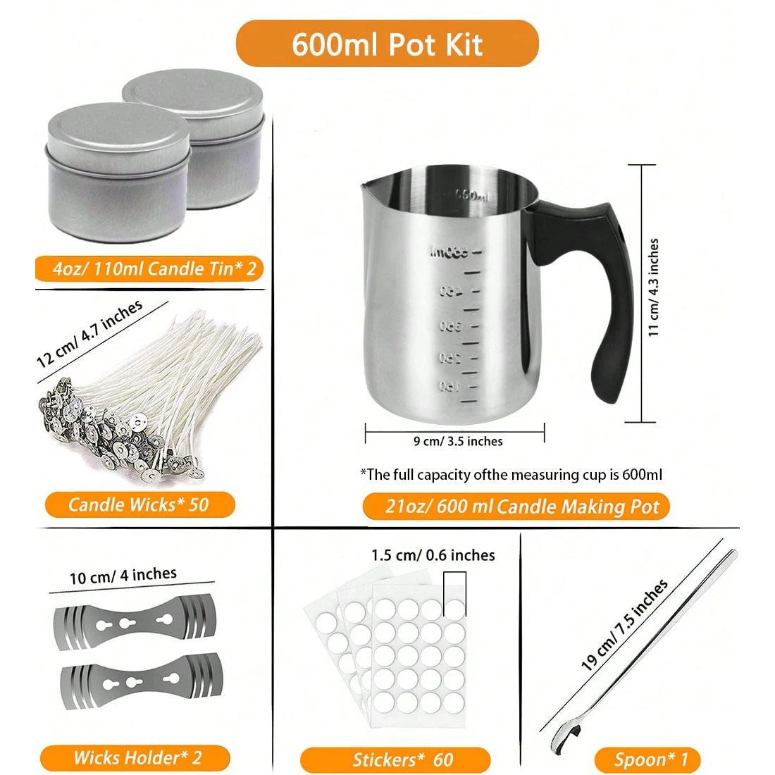 Candle Wick Holder Making Supplies for DIY Candles Wax Pouring Pot 900ml