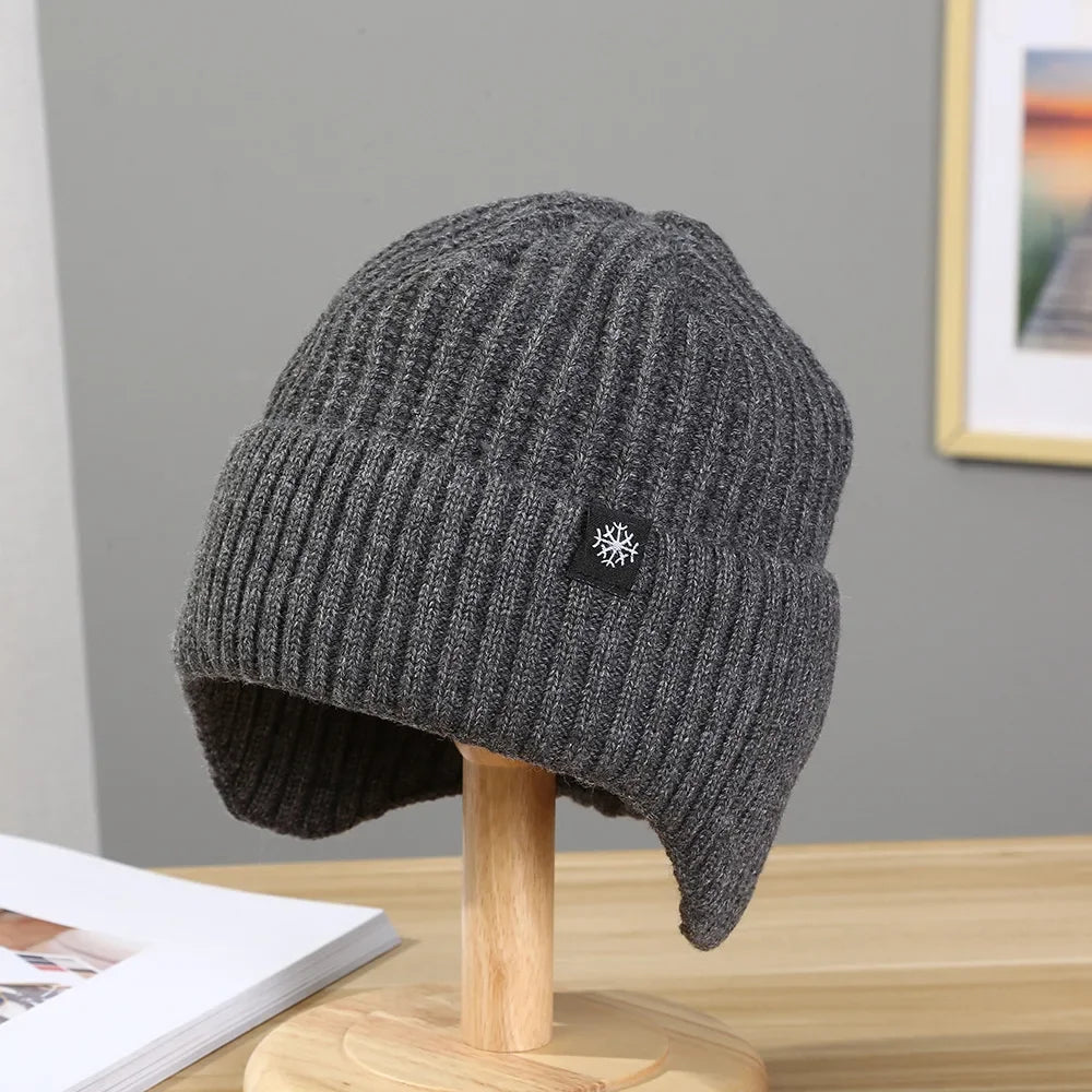 Men's Winter Ear Protection Knitted Hat Warm Peaked Cap Outdoor Beanie