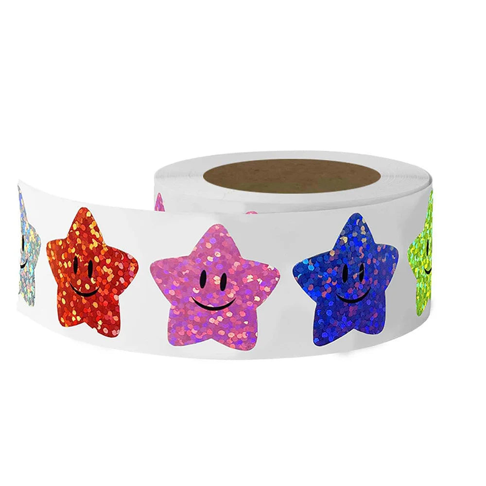 500Pcs Holographic Star Stickers Reward Labels School Teacher Kids