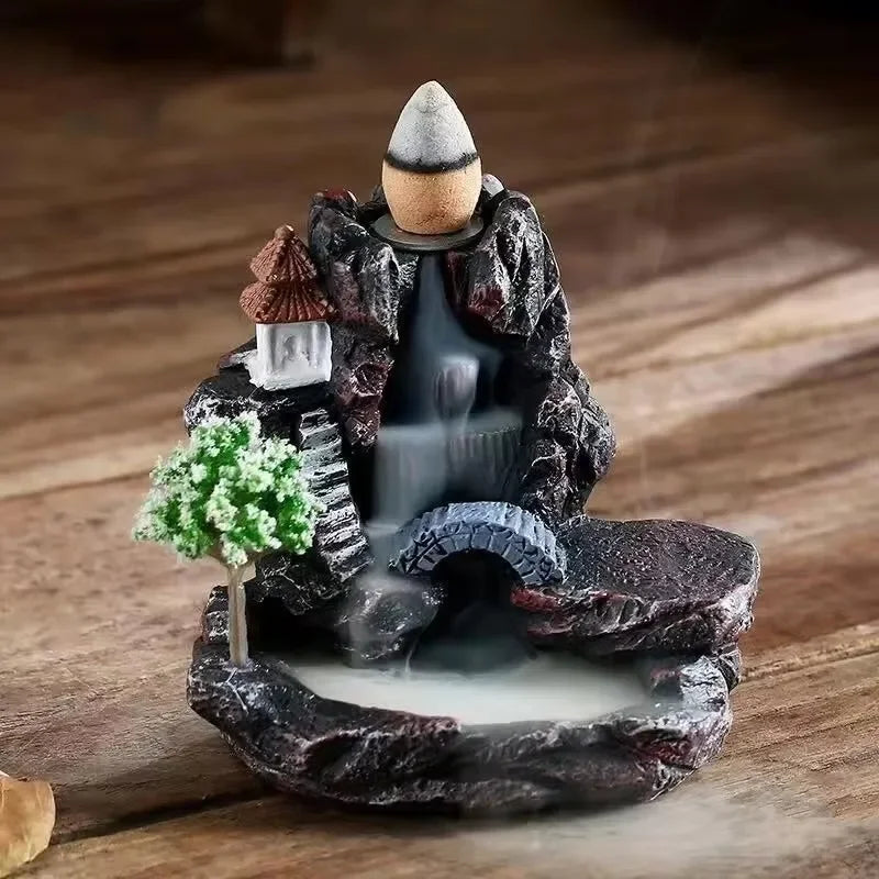 Backflow Incense Holder Waterfall Burner Ceramic Home Decor with Cones
