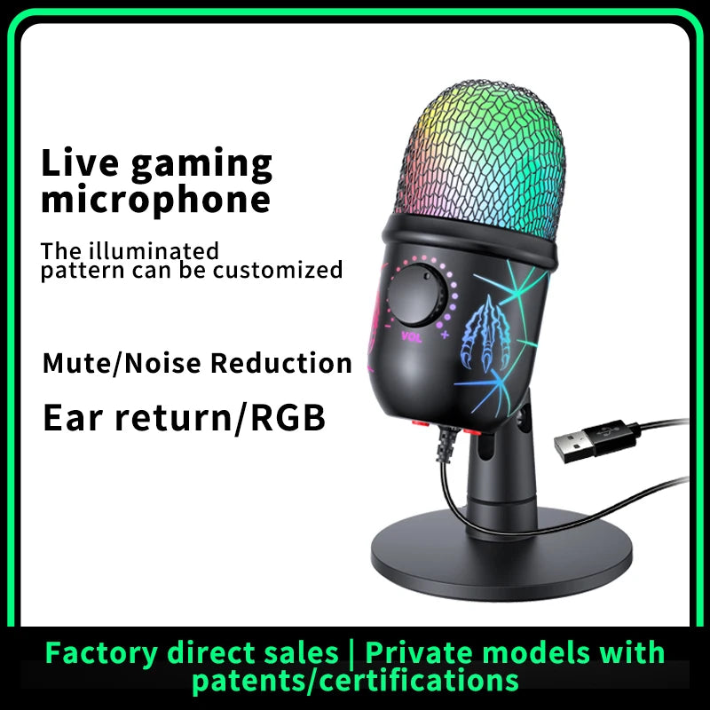 Gaming Microphone USB Podcast Condenser Mic for PC with Headphone Jack