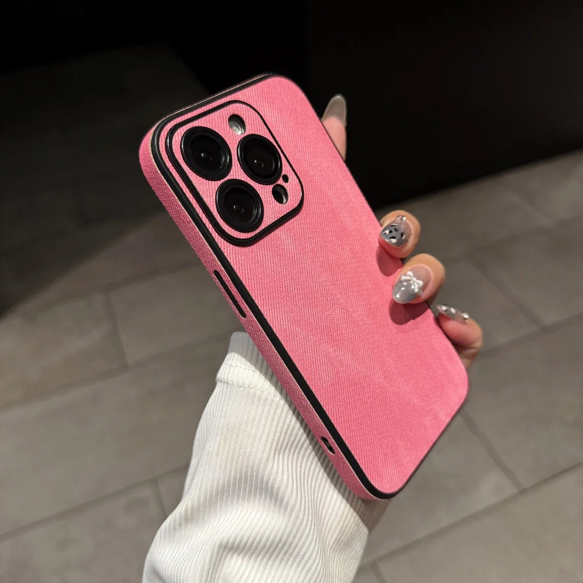Washed Leather Fabric Phone Case for iPhone 11-17 Air Pro Max Lens Protection