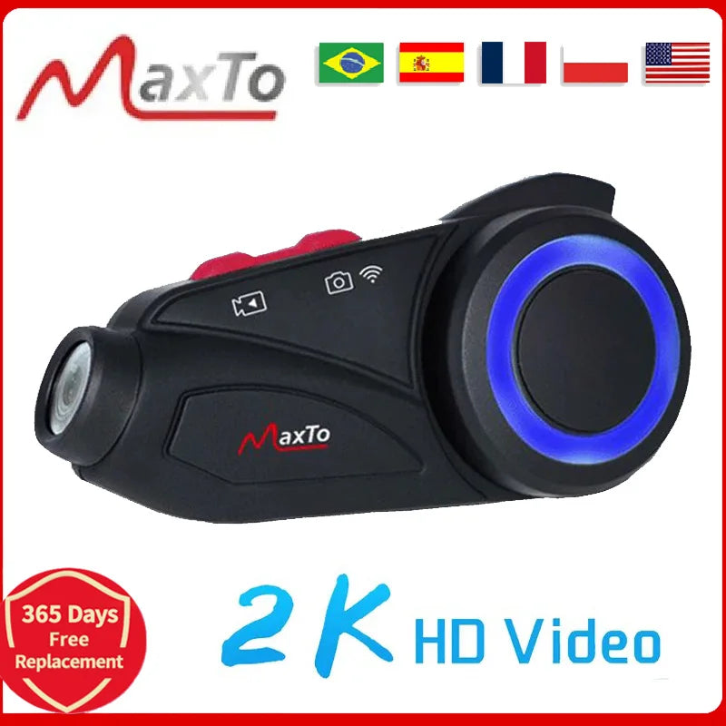 Maxto M3S Motorcycle Helmet Bluetooth Intercom 1440p DVR WiFi Camera Headset