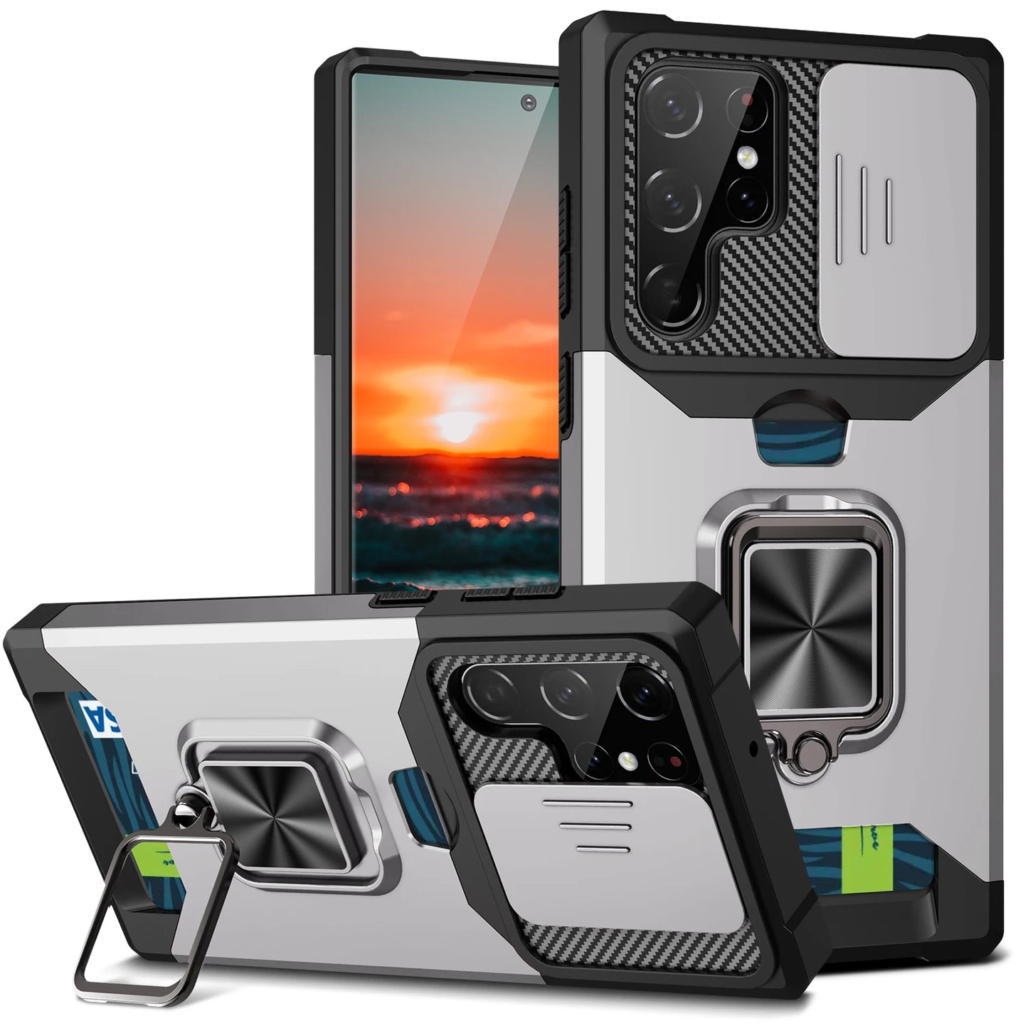 Armour Ring Phone Case for Samsung S21 S22 S23 S24 Ultra Note20 Card Slot