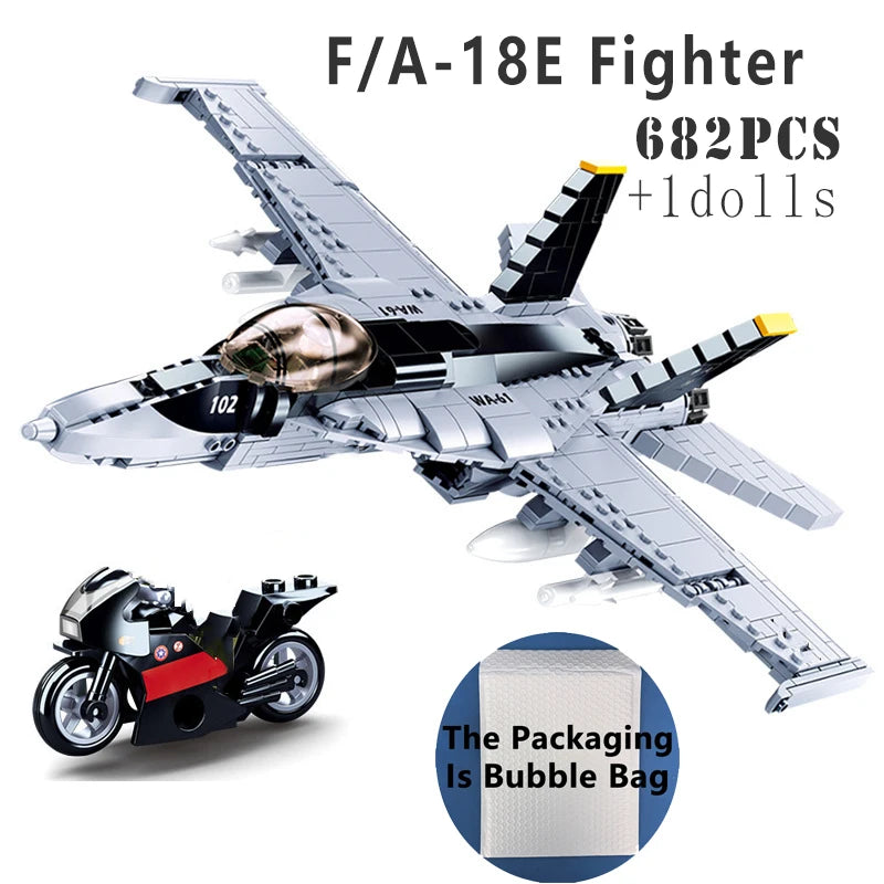 F/A-18E Fighter Jet Building Blocks Modern Military Aircraft Brick Toy Set