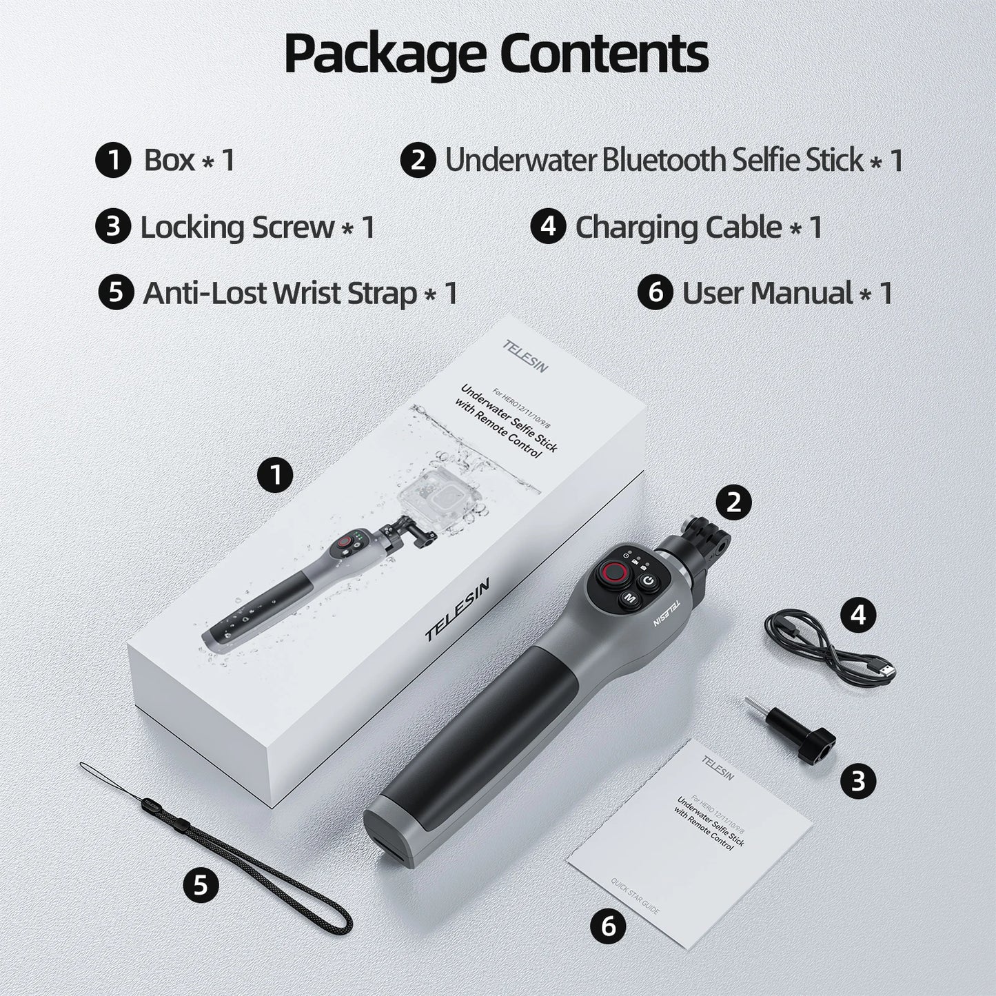 TELESIN Waterproof Underwater Selfie Stick, Extendable w/ Remote for GoPro Hero 8-13