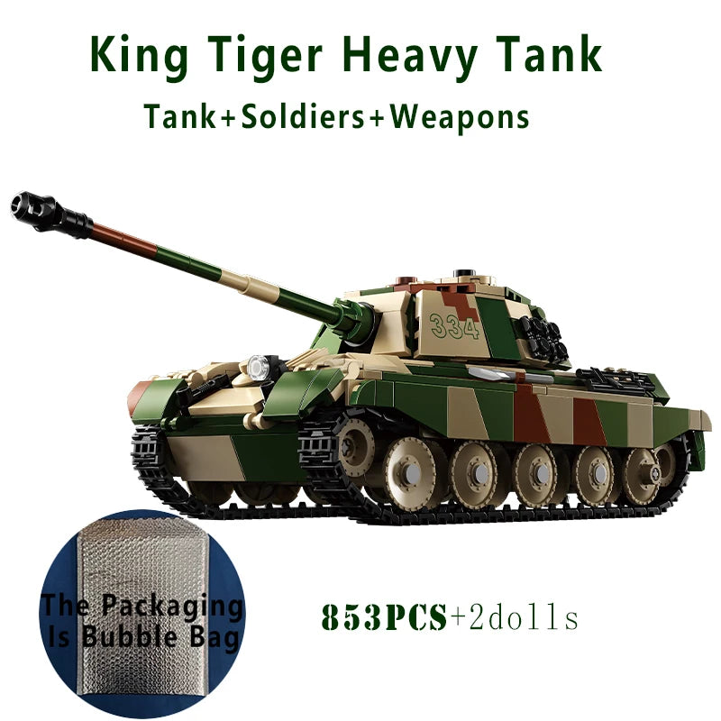 WW2 German King Tiger Heavy Tank Building Blocks Military Brick Model Toy Set