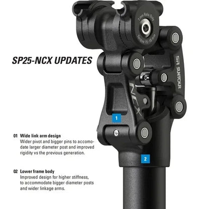 SR Suntour NCX Suspension Seatpost 50mm Travel MTB 27.2–33.9 x 350mm