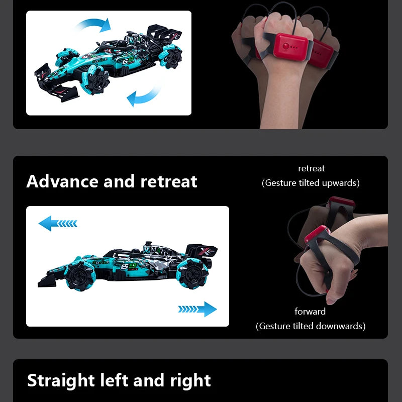 ZWN F1 RC Drift Car With Music Led Lights 2.4G Glove Gesture Radio Remote Control Stunt Cars 4WD Electric Children Toy vs Wltoys-EXPROTAS