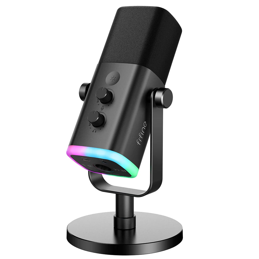 FIFINE Ampligame AM8 USB/XLR Dynamic Microphone Touch Mute Headphone Jack I/O Controls for PC PS4 PS5 Mixer