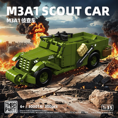 WW2 M3A1 Scout Car Building Blocks Military Model Brick Educational Toy Gift