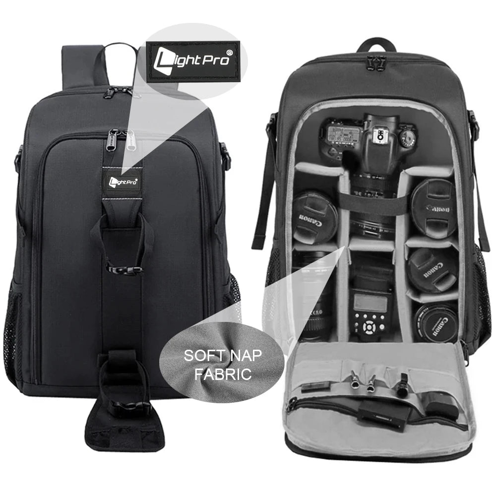Waterproof Shoulder Backpack for Photography Big Capacity DSLR Video Tripod Bag with Rain Cover for Canon Nikon Sony Pentax