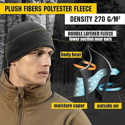Windproof Tactical Beanie Hat Warm Fleece Winter Cap for Outdoor Activities