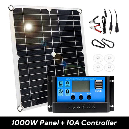 1000W 12V Solar Panel Kit with 10A-100A Controller for RV Car Caravan Battery