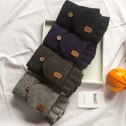 Knitted Fingerless Gloves Winter Warm Thermal Mittens for Men Women
