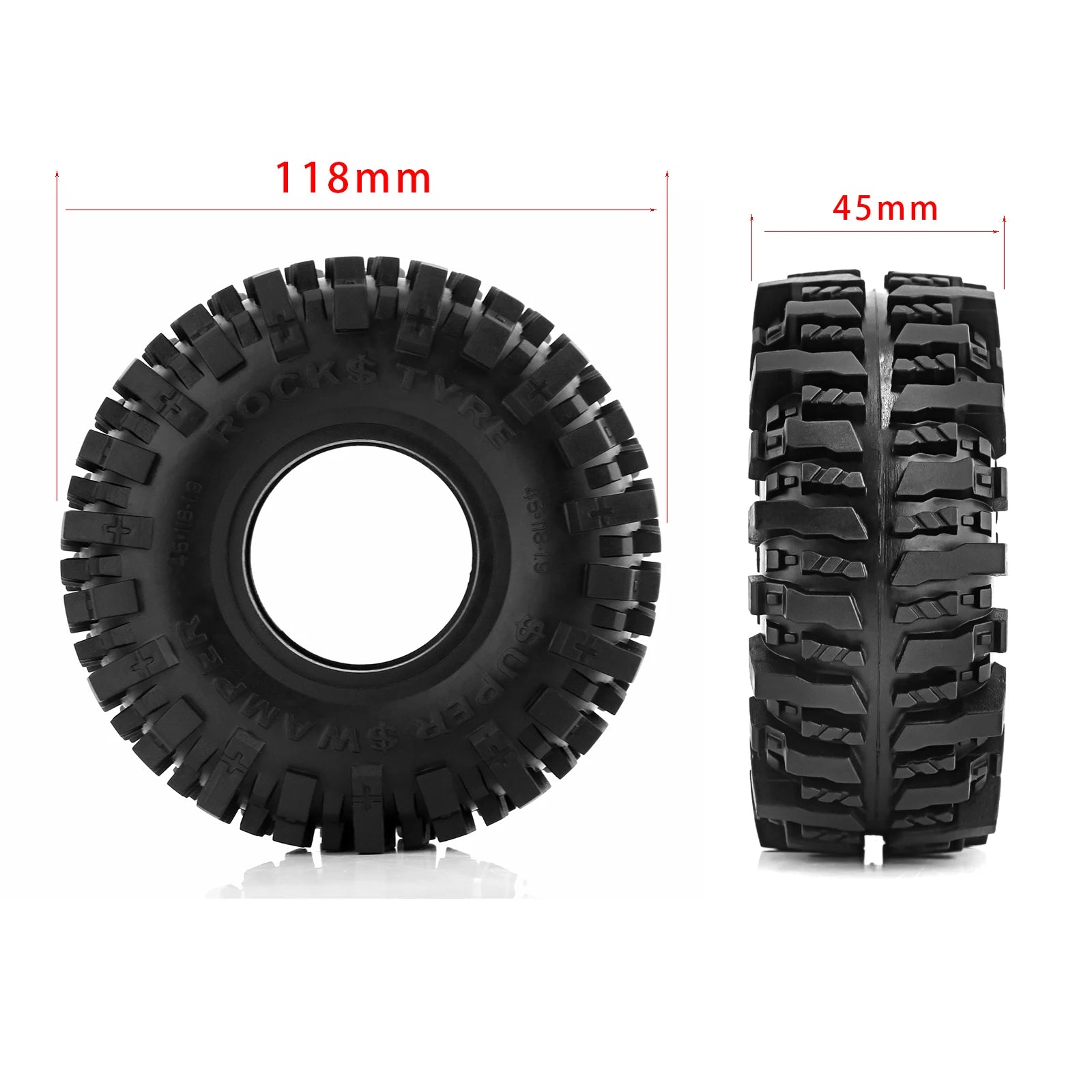 4PCS 118 MM 1.9" Rubber Rock Tyres Wheel Tires for 1:10 RC Crawler Car Axial SCX10 90046 AXI03007 TRX4 Redcat Gen8-EXPROTAS