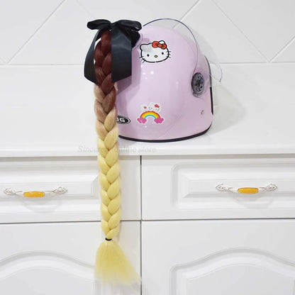 Motorcycle Helmet Braids Wig for Women Ponytail Hair Curly Pigtail Decor