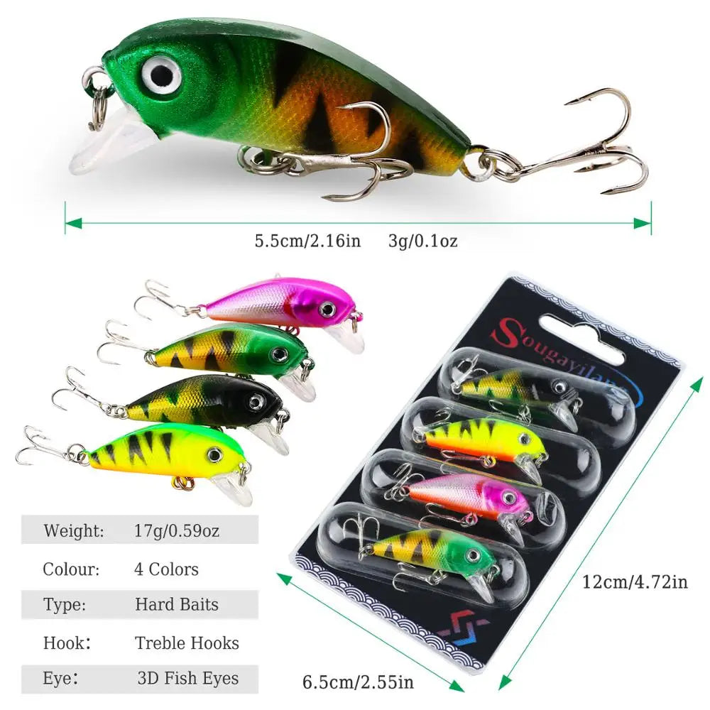 4PCS Hook Fishing Lures Wobbler Set for Bass Sea Carp Bait Tackles