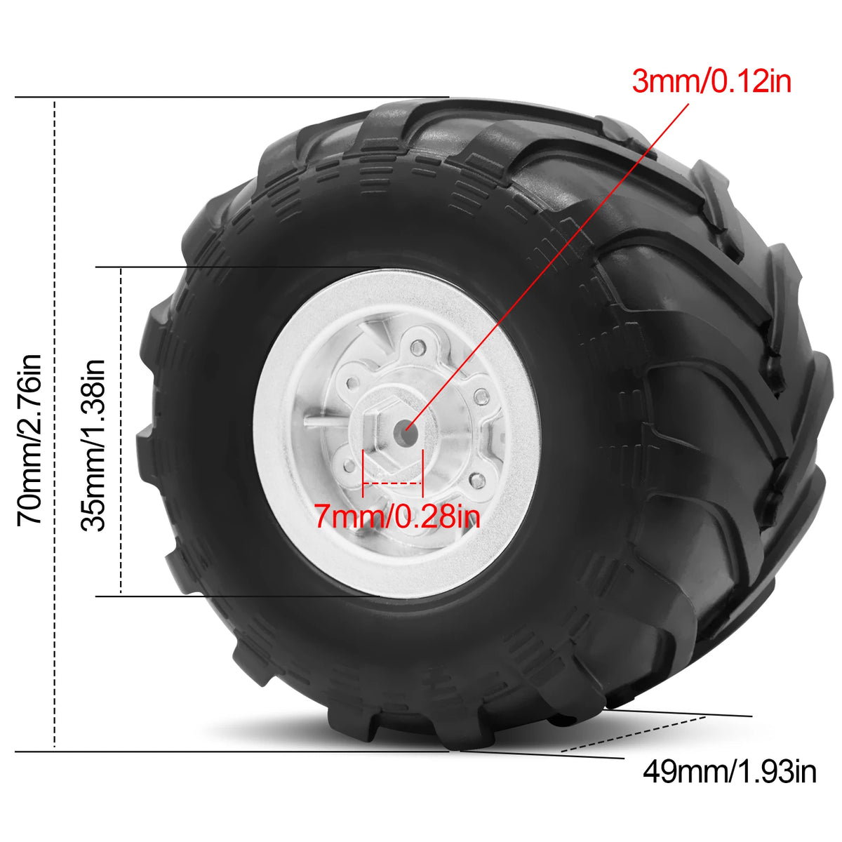 1.0 Crawler Tire for RC Monster Truck Wheel Rim 49mm 70mm 1/24