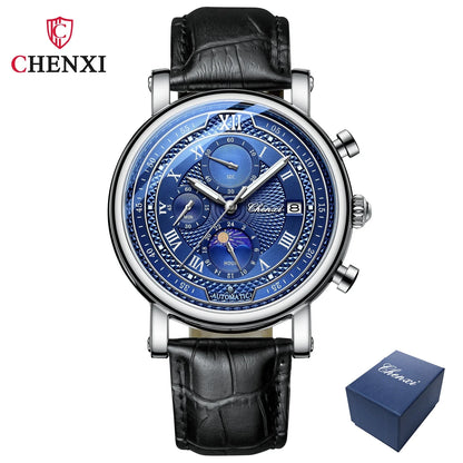 Chenxi 976 Leather Chronograph Date Men's Phase Of The Moon Timing Business Luminous Quartz Watch Relojes para hombres-EXPROTAS
