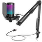 FIFINE USB Gaming Microphone Kit for PC,PS4/5 Condenser Cardioid Mic Set with Mute Button/RGB /Arm Stand,for Streaming Video-A6T-EXPROTAS