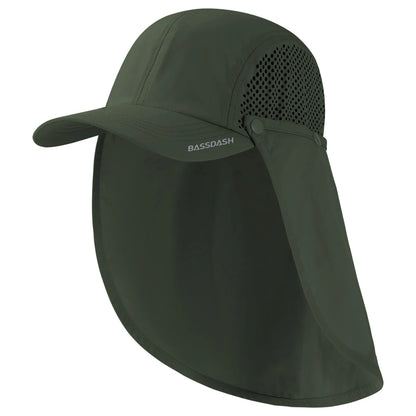 BASSDASH UPF 50+ Fishing Hat Foldable Cap with Removable Neck Flap