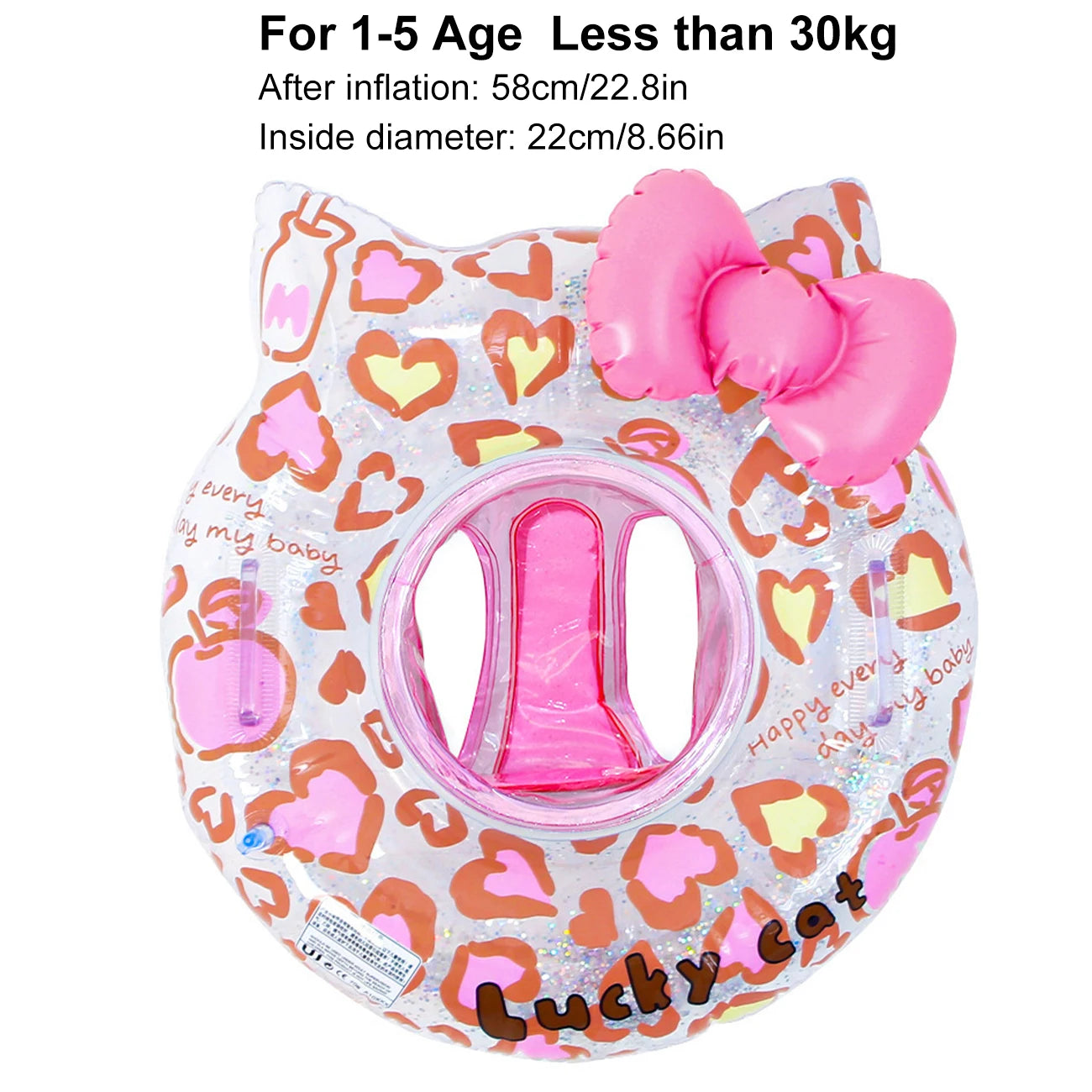 1PC Cute Cat Inflatable Swim Ring with Bowknot, Pool Floats Tube, Summer Water Toy Beach Swimming Circle for Family Pool Use