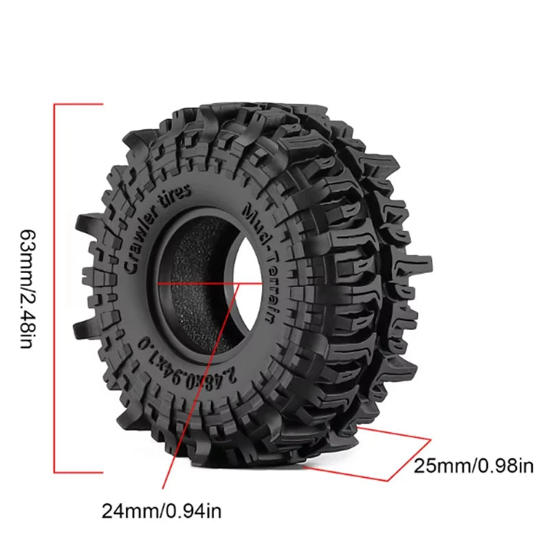 4PCS Beadlock Wheel Tyres for RC Crawler 1/18 TRX4M SCX24 FCX24