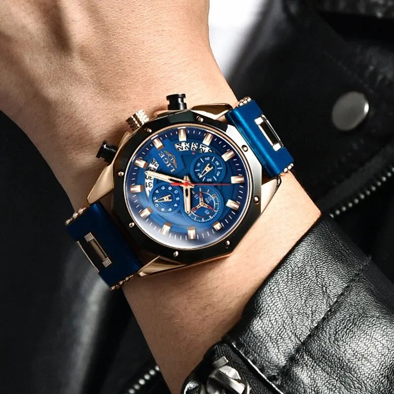 LIGE Fashion Men Watches Top Brand Luxury Silicone Sport Watch Men Quartz Date Clock Waterproof Wristwatch Chronograph Clock Man-EXPROTAS