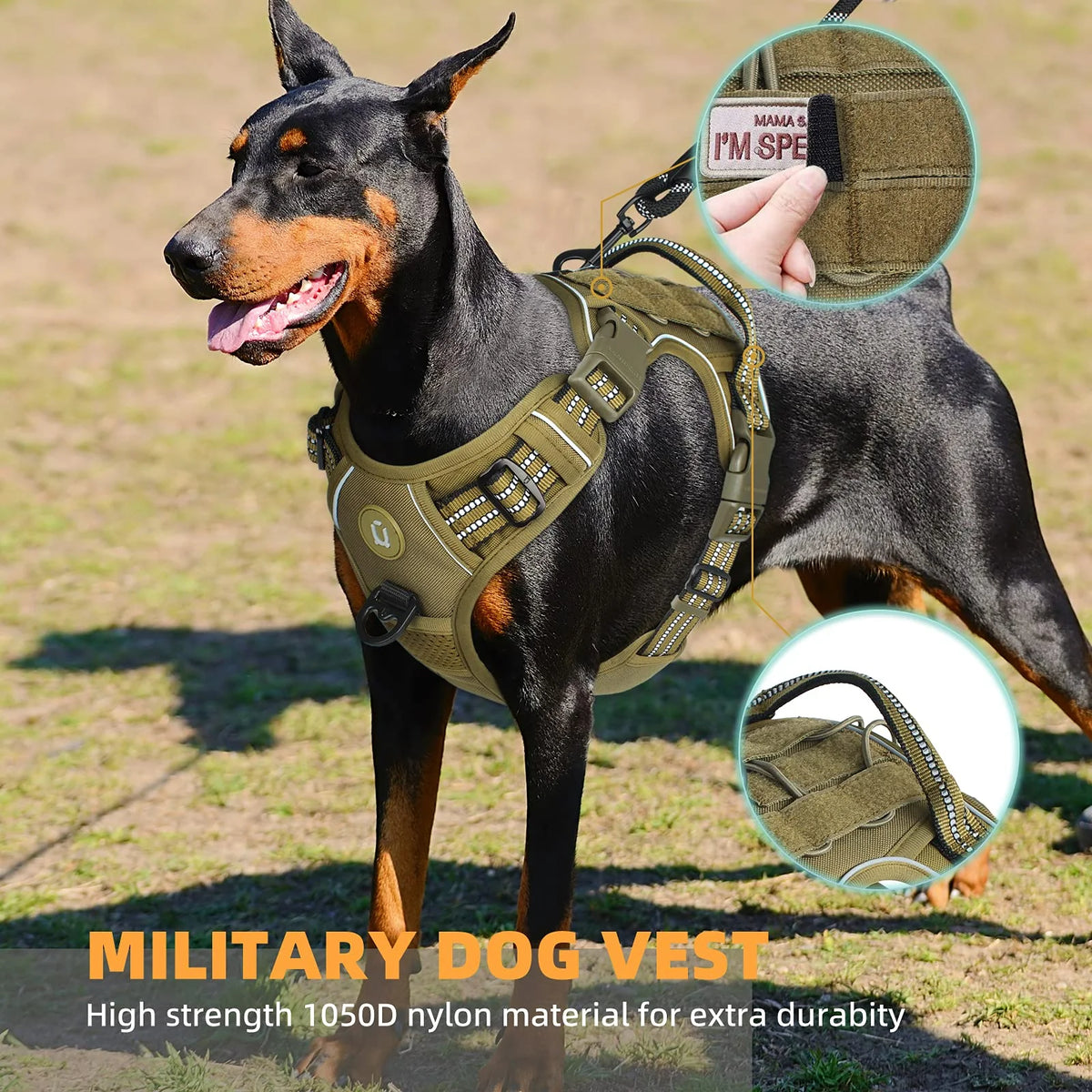 Tactical Dog Harness Adjustable No Pull Reflective Vest for Medium Large Dogs