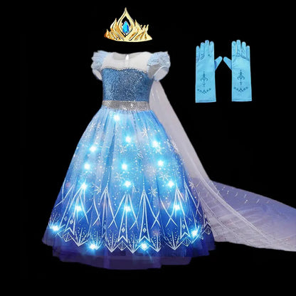 Disney Elsa Role Playing Dress Light Up Kids Halloween Frozen Carnival Apparel Girls Birthday Elsa Princess Glowing Vestidos-EXPROTAS