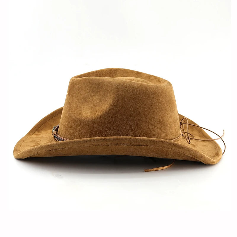 Western Cowboy Hat Vintage Suede Felt Brim Unisex Outdoor Travel Hats