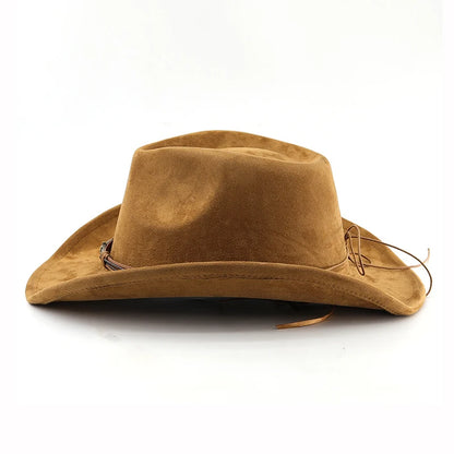 Western Cowboy Hat Vintage Suede Felt Brim Unisex Outdoor Travel Hats