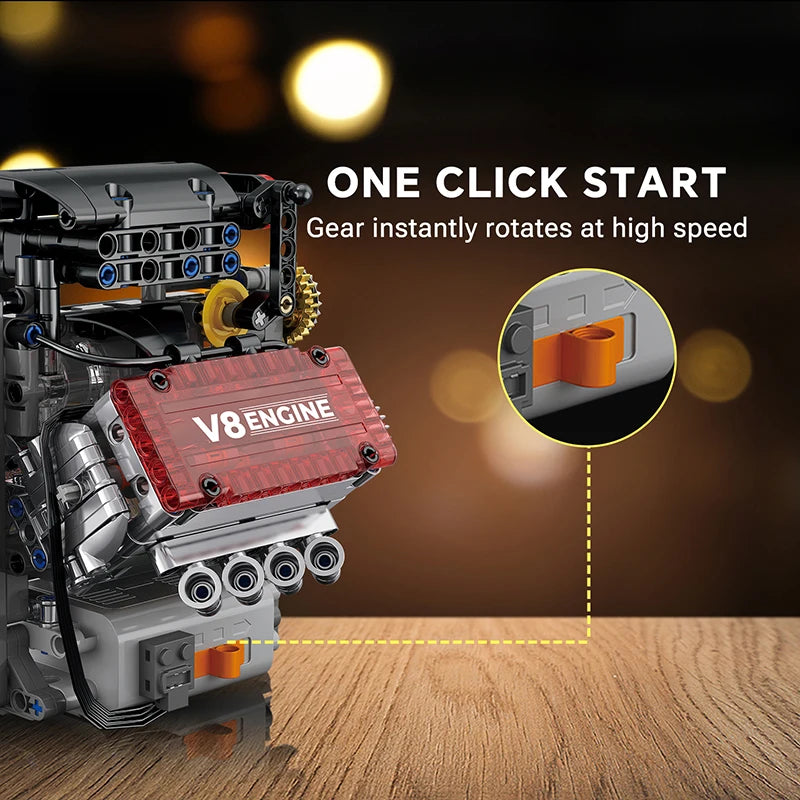 Motorized V8 Engine Simulation Model | Electric Drive Brick Car Building Kit Toy