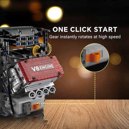 Motorized V8 Engine Simulation Model | Electric Drive Brick Car Building Kit Toy