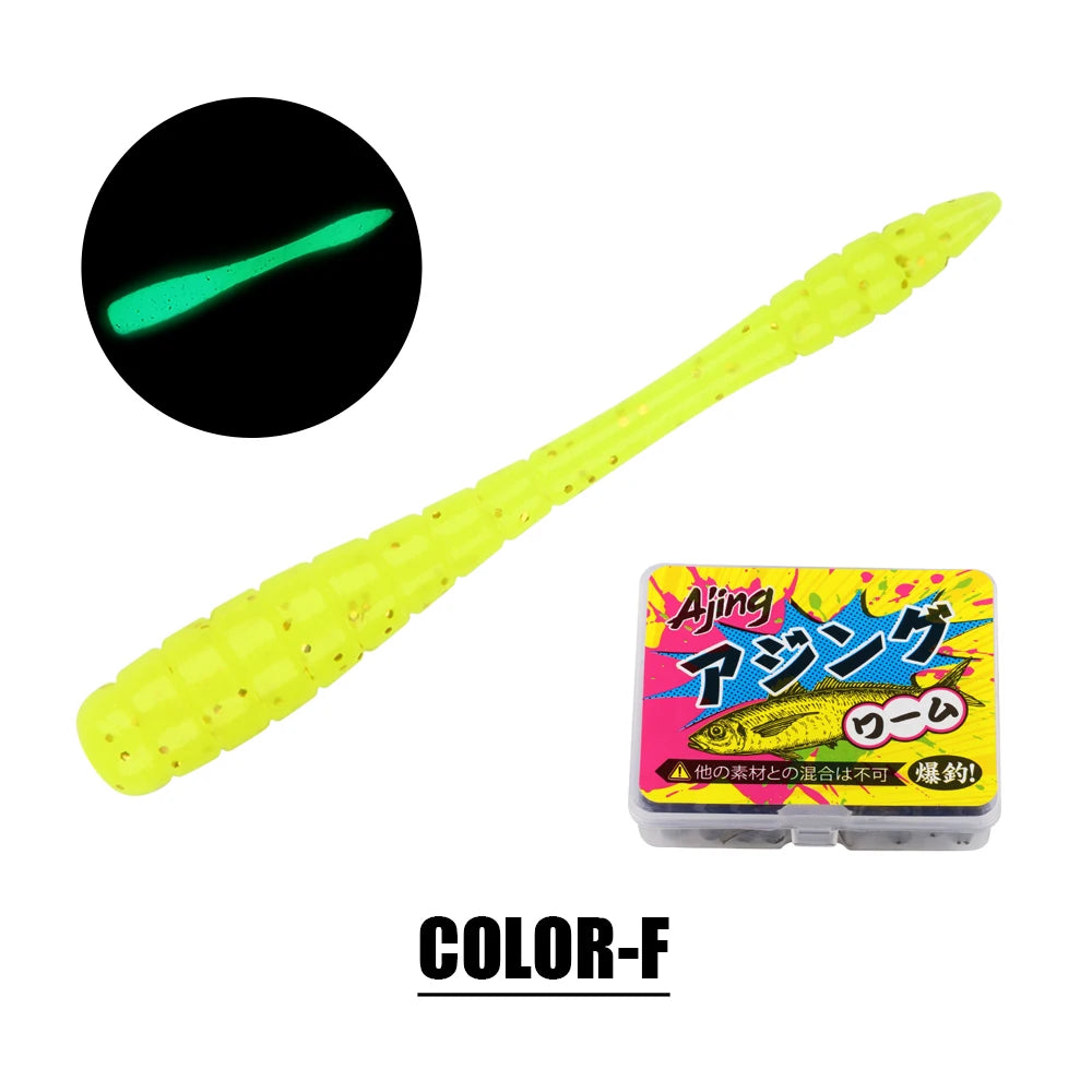 Ajing Soft Fishing Lure TPR Glow Worm Rockfish Bass Bait 20Pcs Set