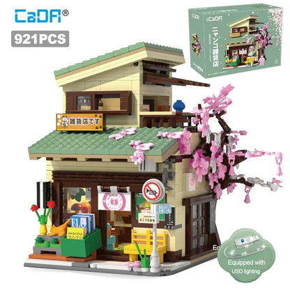 Cada LED City Japanese Street View Bricks Shop LED Japanese Steamed Bun House Architecture Building Blocks Summer Cafe Toys-EXPROTAS