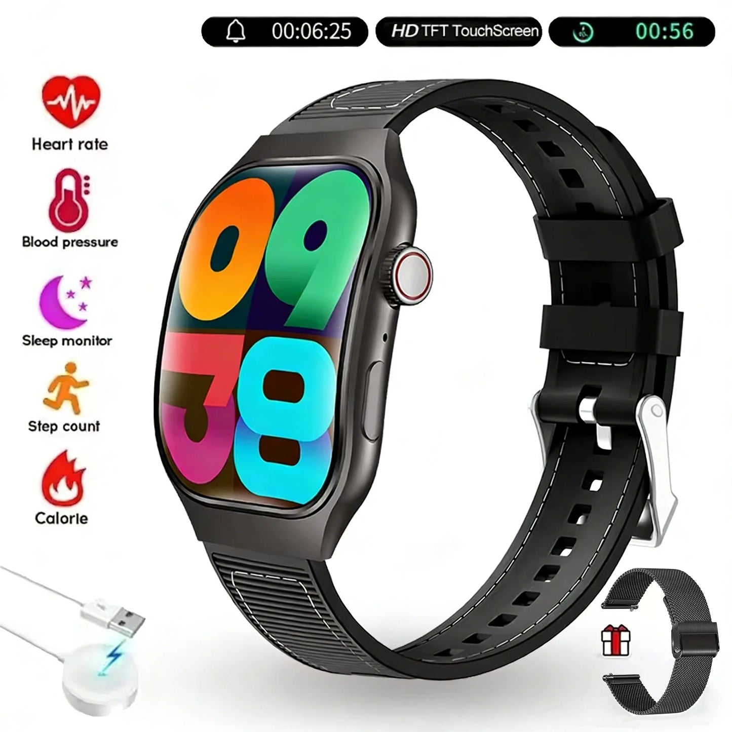 Heart Rate Monitor Smart Watch Bluetooth Call 2.01" for Men Women