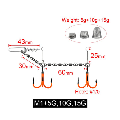 Uv-Active Fishing Hook Soft Bait Swimbait Rolling Swivel Rig #1 #1/0 #2/0