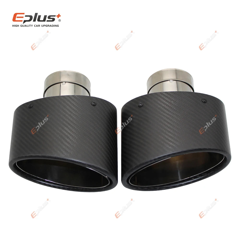 Universal Car Matte Carbon Fiber Muffler Tip Exhaust Pipe Nozzle Decoration Stainless Silver Oval 150mm Tilting Left Right-EXPROTAS