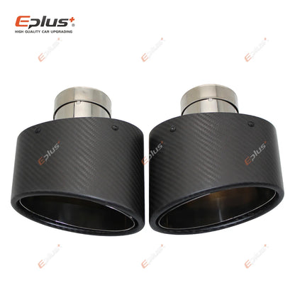 Universal Car Matte Carbon Fiber Muffler Tip Exhaust Pipe Nozzle Decoration Stainless Silver Oval 150mm Tilting Left Right-EXPROTAS