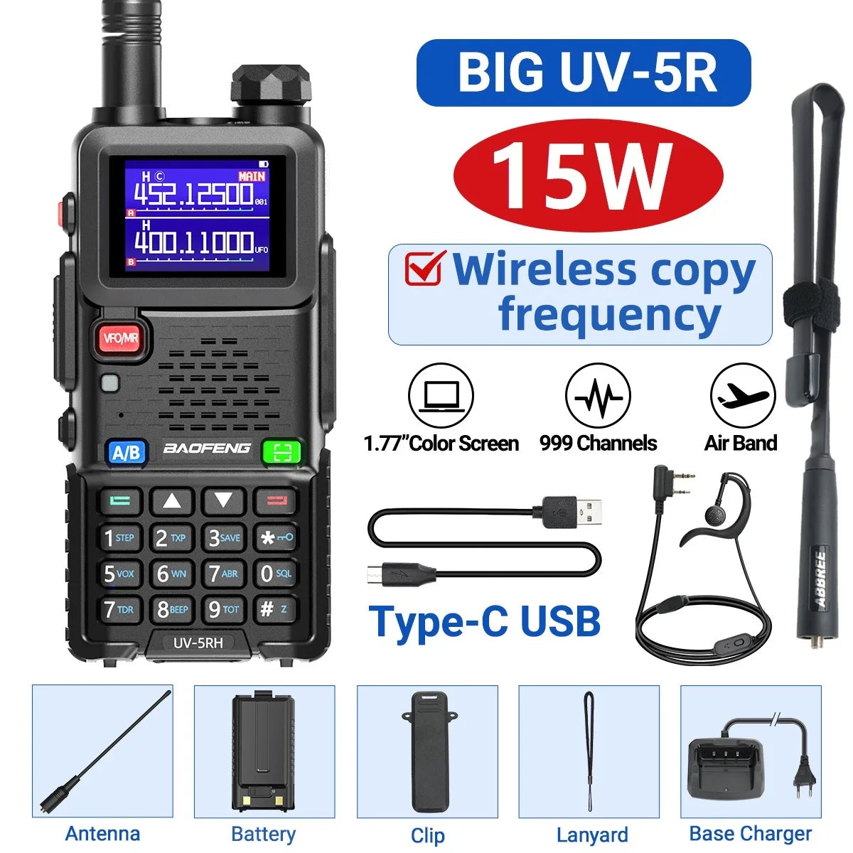 Baofeng UV 5RH 10W Walkie Talkie Long Range Air Band Ham Radio