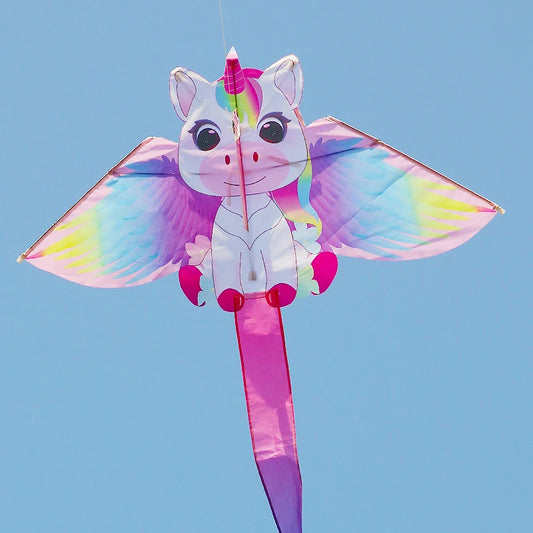 Unicorn Kite 50m String Easy Fly for Kids Beginners Pink Large